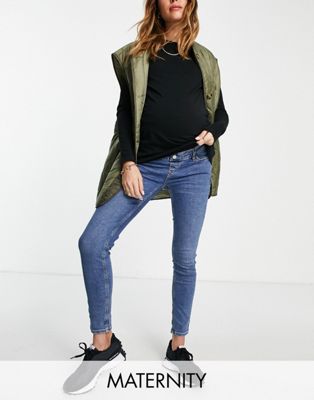 Topshop Maternity over bump Jamie jeans in mid blue - ASOS Price Checker