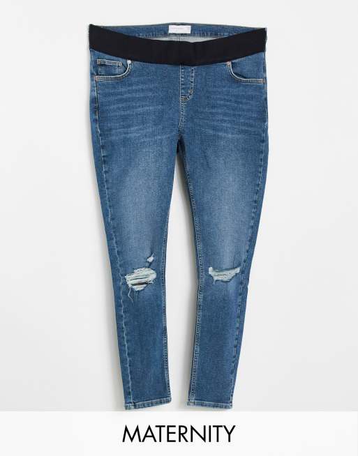 Topshop Maternity - Jamie - Jeans med taljekant under maven og flænger i grønt skær 