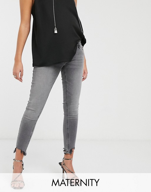 Topshop Maternity Jamie overbump skinny jeans with raw hem in grey