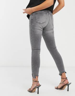 grey raw hem jeans