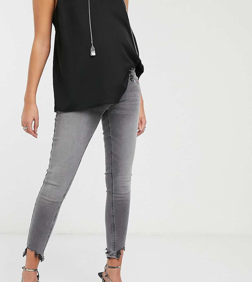 Topshop Maternity - Jamie - Skinny jeans met buikband en onafgewerkte zoom in grijs
