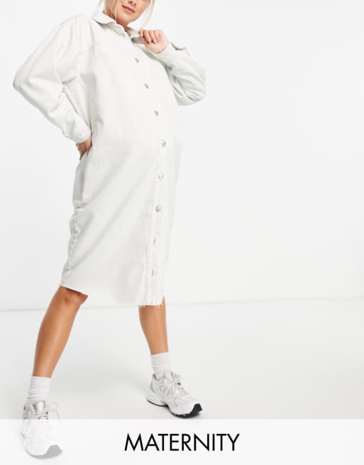 Topshop Maternity – Jeansowa biała koszulowa sukienka oversize