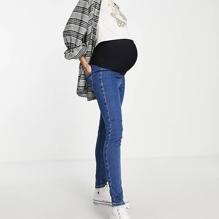Topshop Maternity over bump jeans in mid blue | ASOS