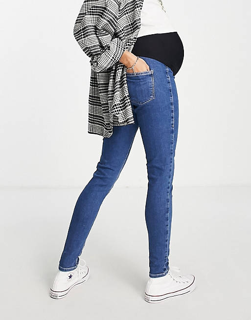 Jeans Topshop Maternity Joni recycled cotton blend over bump jeans in mid blue 