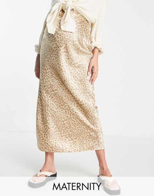 Topshop Maternity - Jupe midi en satin coupé en biais à imprimé léopard - Neutre
