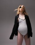 Topshop Maternity knit swimsuit in monochrome-Multi