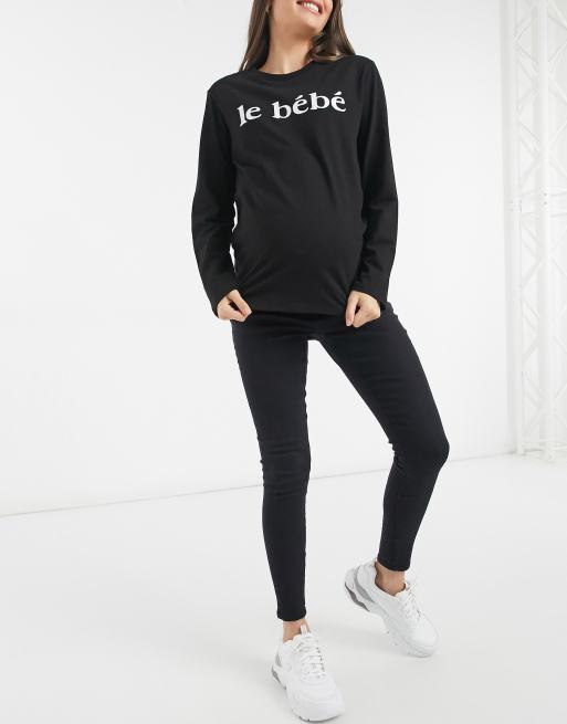 Topshop Maternity Le Bebe Long Sleeve T Shirt In Black Asos