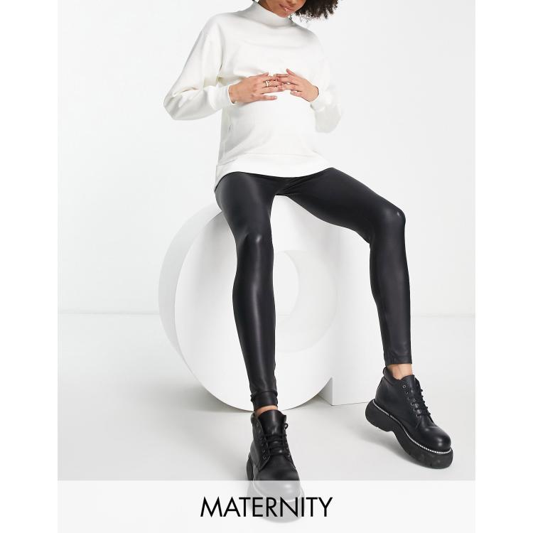 Topshop Maternity leather look legging in black