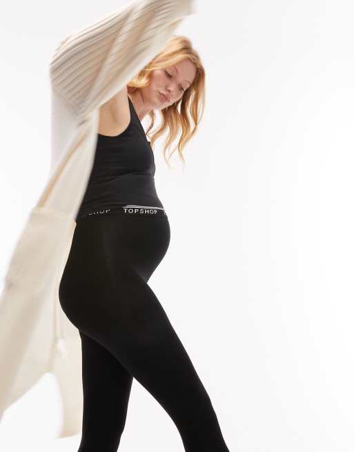 Topshop Maternity Leggings in Schwarz mit Logobund ASOS