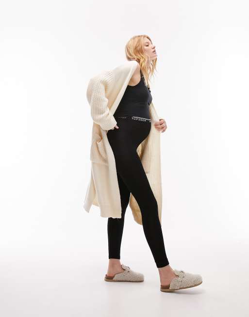 Topshop Maternity - Leggings neri con fascia elasticizzata con logo