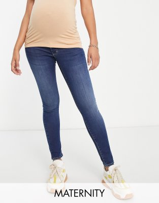 Topshop Maternity - Leigh - Jeans in Indigoblau mit Überbauchbund