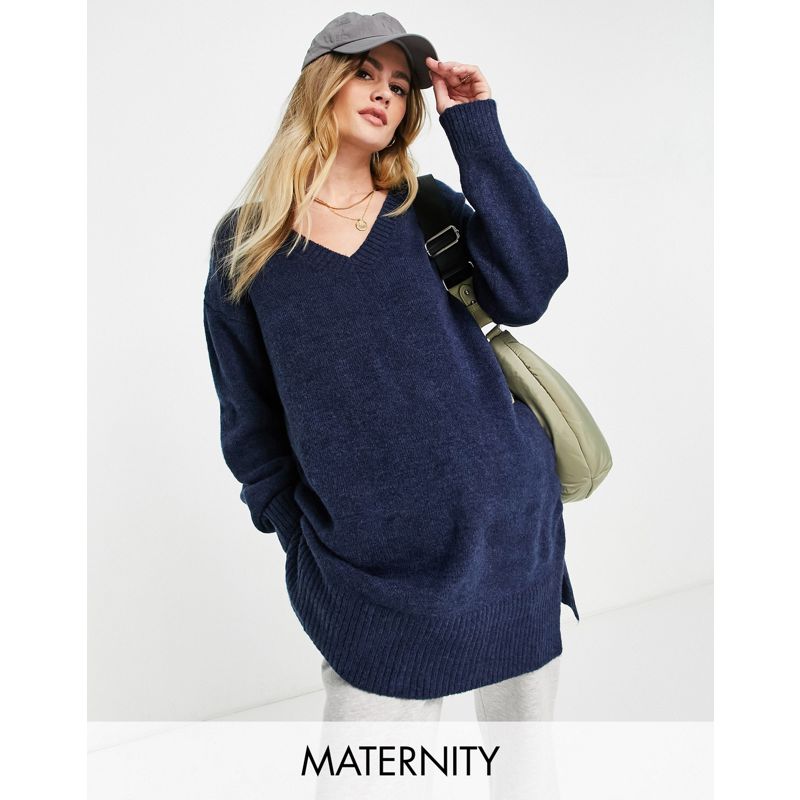 Maglie e cardigan Maglioni Topshop Maternity - Maglione lavorato taglio lungo con scollo a V, colore blu navy
