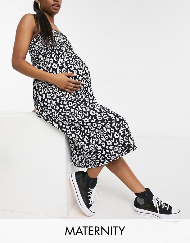 Topshop Maternity – Marszczona wzorzysta sukienka midi Wielokolorowy Zapłata 