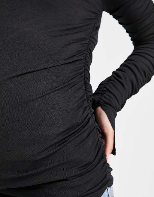 Topshop Maternity mesh long sleeve bardot t-shirt in black, 3 of 4