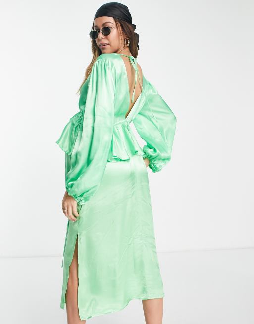 Topshop Maternity - Midi jurk met peplum en ruches in groen, 2 van 4