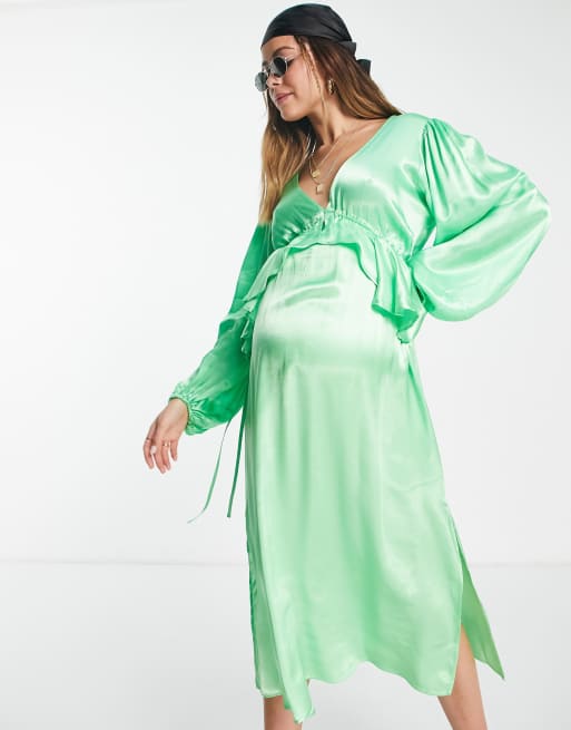 Topshop Maternity - Midi jurk met peplum en ruches in groen, 4 van 4