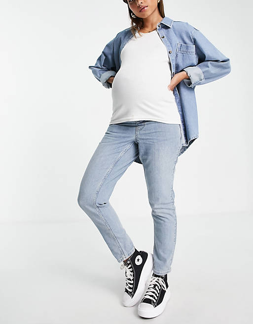 Mom jeans premium con fascia sopra il pancione lavaggio candeggiato Asos Donna Abbigliamento Pantaloni e jeans Jeans Jeans boyfriend 