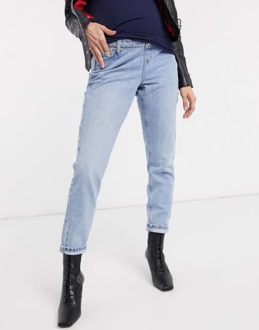 Topshop Maternity mom overbump jeans in bleach wash