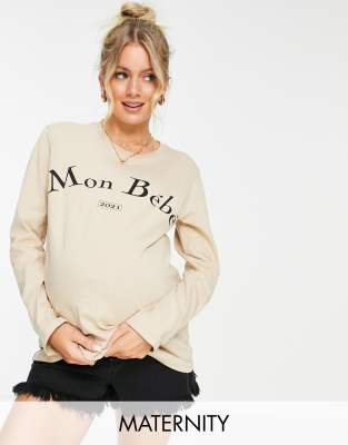 Topshop Maternity Mon Bebe Long Sleeve Top In Beige Asos