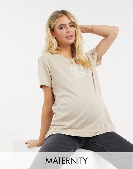 Topshop Maternity New York logo t-shirt in beige