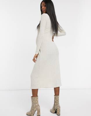 Topshop Maternity open back midi dress in oatmeal