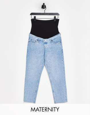 TOPSHOP MATERNITY OVER BUMP STRAIGHT JEANS IN BLEACH WASH-BLUES 44I71SBLC