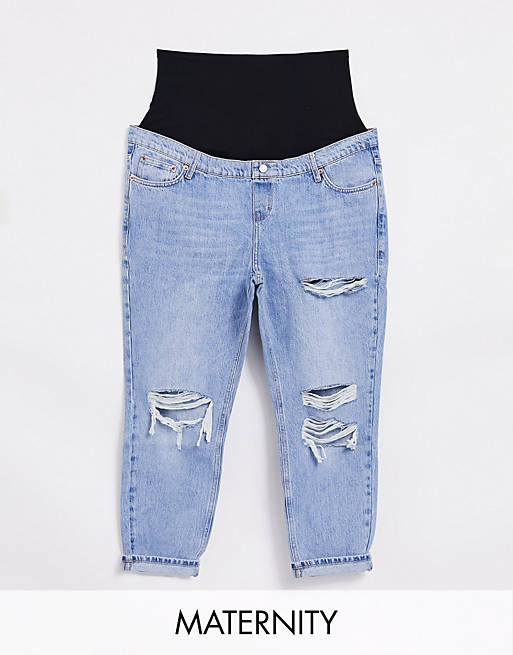 Topshop Maternity over bump bleached ripped Mom jeans