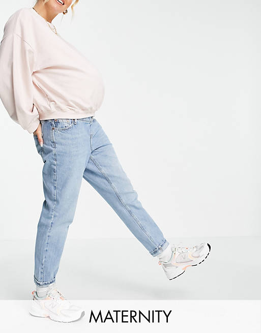 Topshop Maternity over the bump bleached Mom jeans