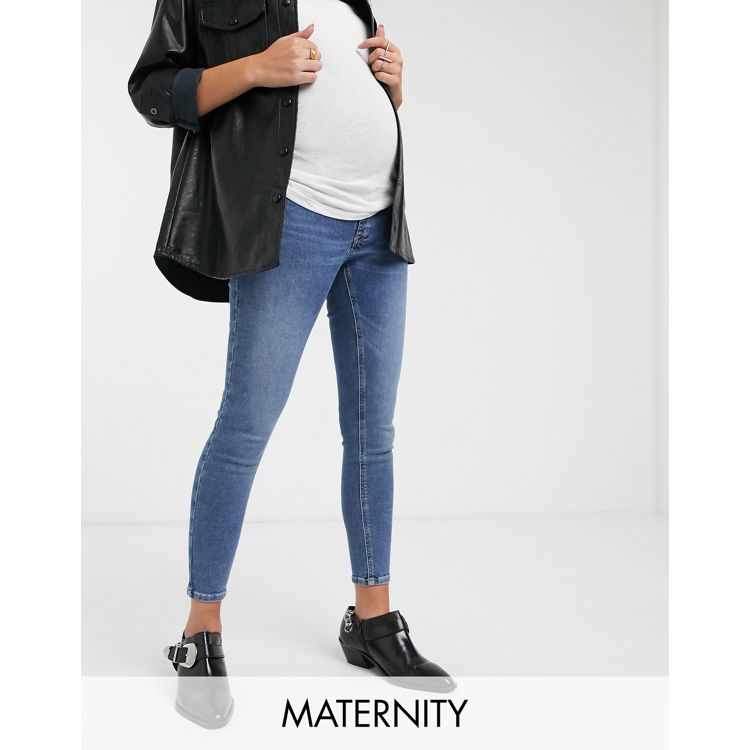 Topshop Maternity overbump Jamie jeans in mid blue, ASOS
