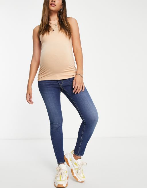 Topshop Maternity overbump Jamie jeans in mid blue