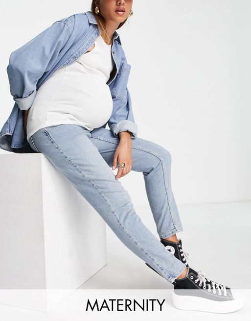 Topshop Maternity overbump Premium Original mom jeans in bleach
