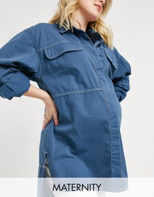 Topshop Maternity oversized denim shirt in blue - ASOS Price Checker