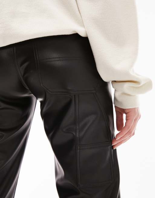 Topshop Maternity - Pantaloni dritti in pelle sintetica neri, 4 di 4