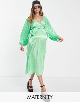 Topshop Maternity peplum frill midi dress in green