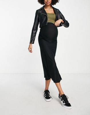 Topshop maternity plain mesh midi skirt in black