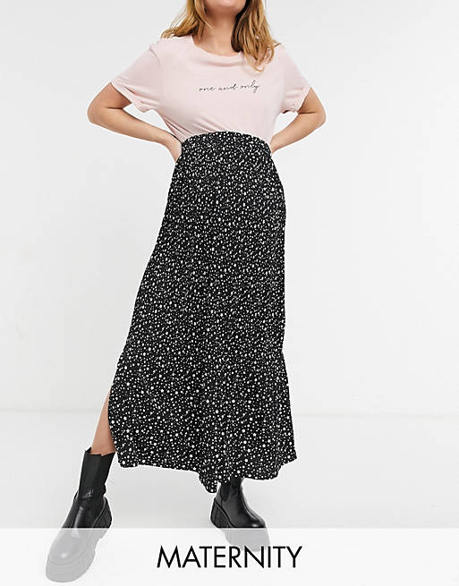 Topshop Maternity pleated maxi skirt in black star print