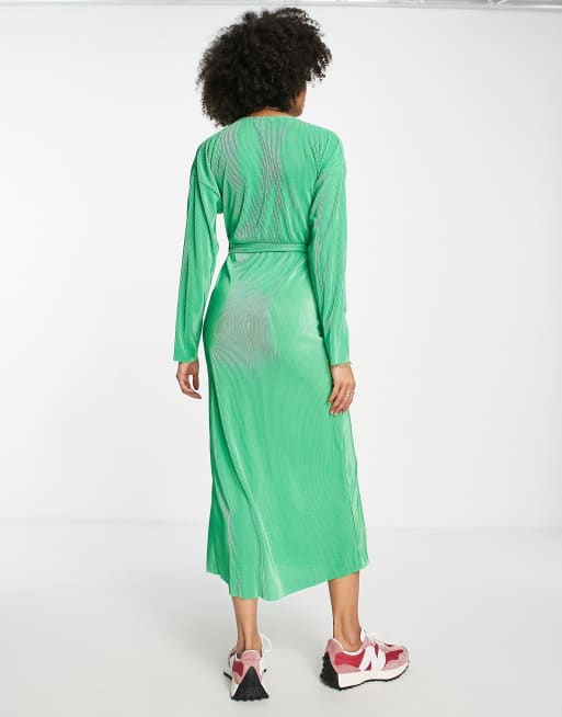 Topshop Maternity plisse wrap dress in green