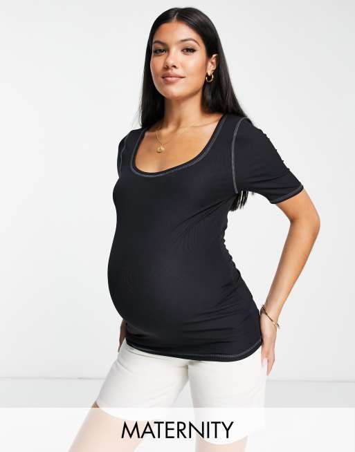 Topshop Maternity premium basic contrast scoop neck tee in black