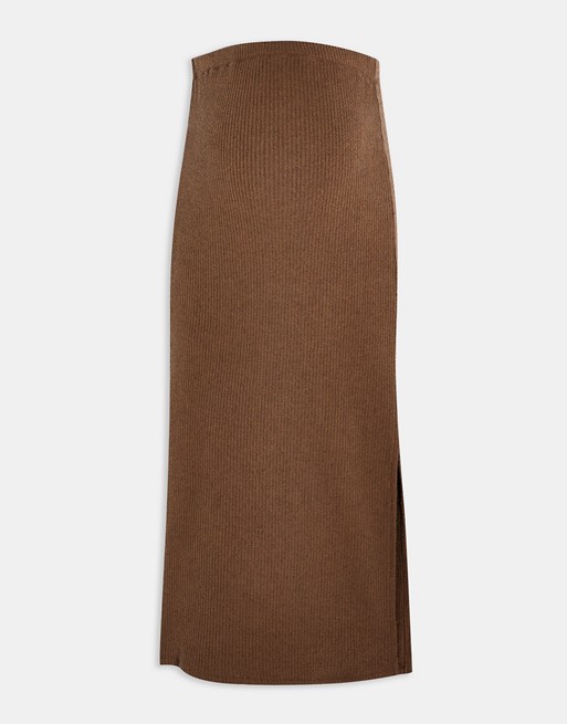 Topshop Maternity ribbed midi skirt in chocolate