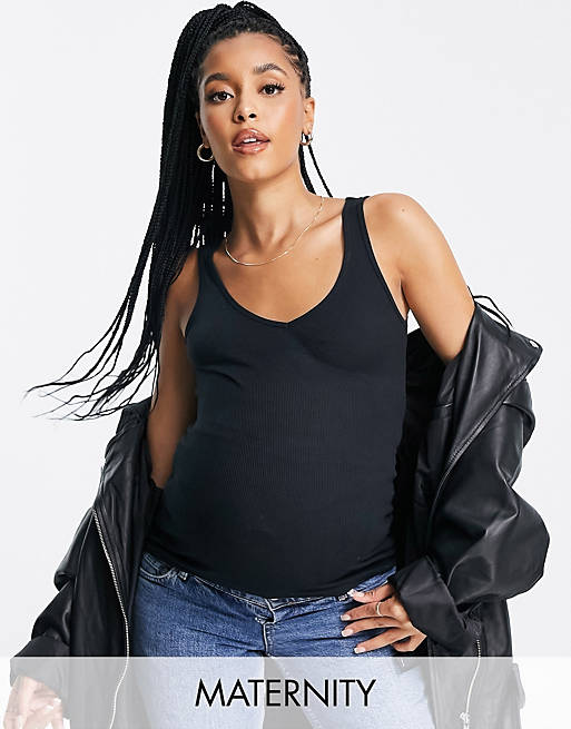 Topshop Maternity ribbed vest in black