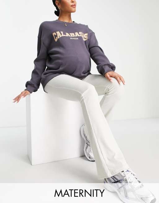 Topshop Maternity - Ribstrikkede skinny-bukser med svaj i ecrufarve