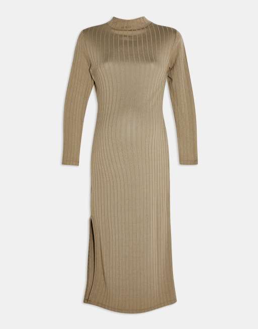 Topshop Maternity - Robe mi-longue à larges côtes et à col cheminée - Sauge