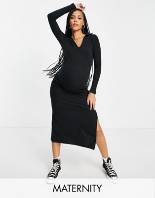 Femme Topshop Maternity - Robe mi-longue en jersey avec col - Noir