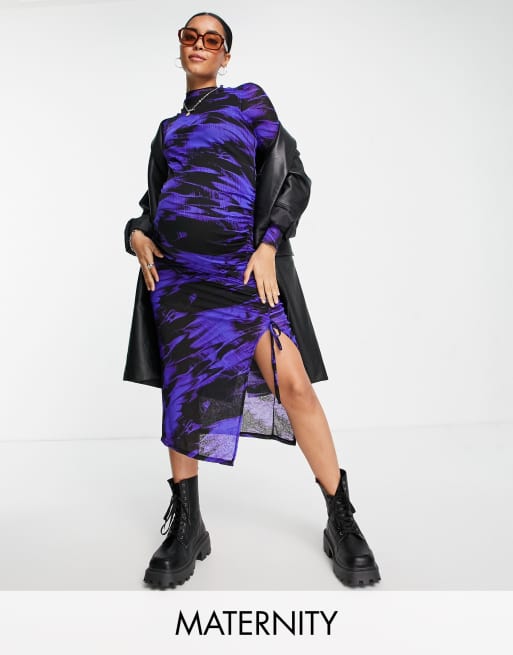 Topshop Maternity - Robe mi-longue en tulle avec côtés froncés - Bleu 