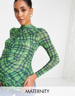 Topshop Maternity ruche front check ls top in multi