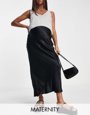 Topshop maternity satin bias midi skirt in black - ASOS Price Checker