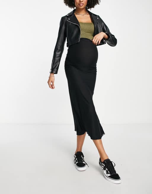 Topshop Maternity – Schlichter Midirock aus Netzstoff in Schwarz