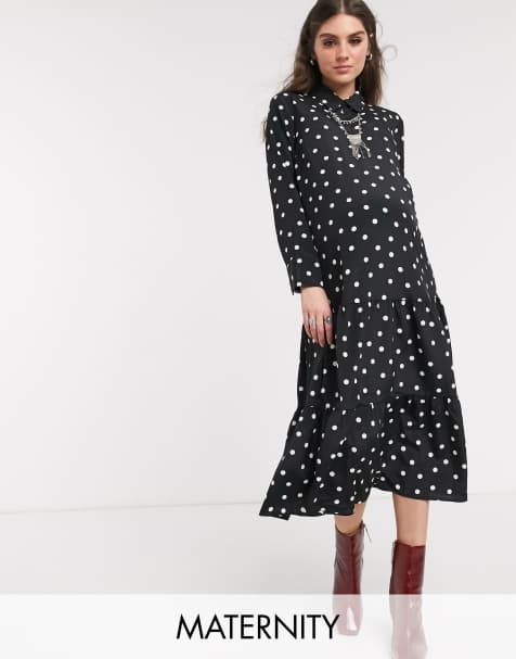 Topshop Maternity – Schwarz gepunktetes Midi-Hemdkleid