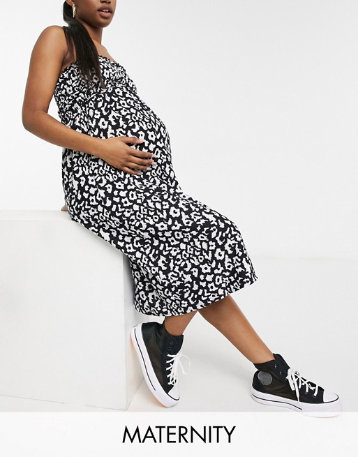 Topshop Maternity shirred midi dress in multi