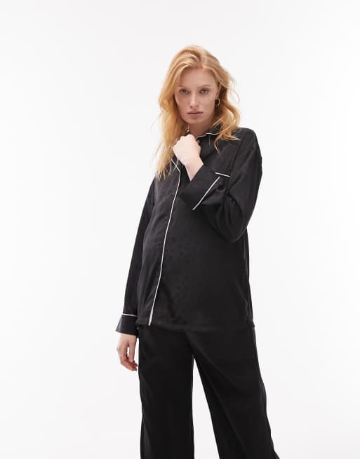 Topshop Maternity star jacquard piped shirt and pants pyjama set in black